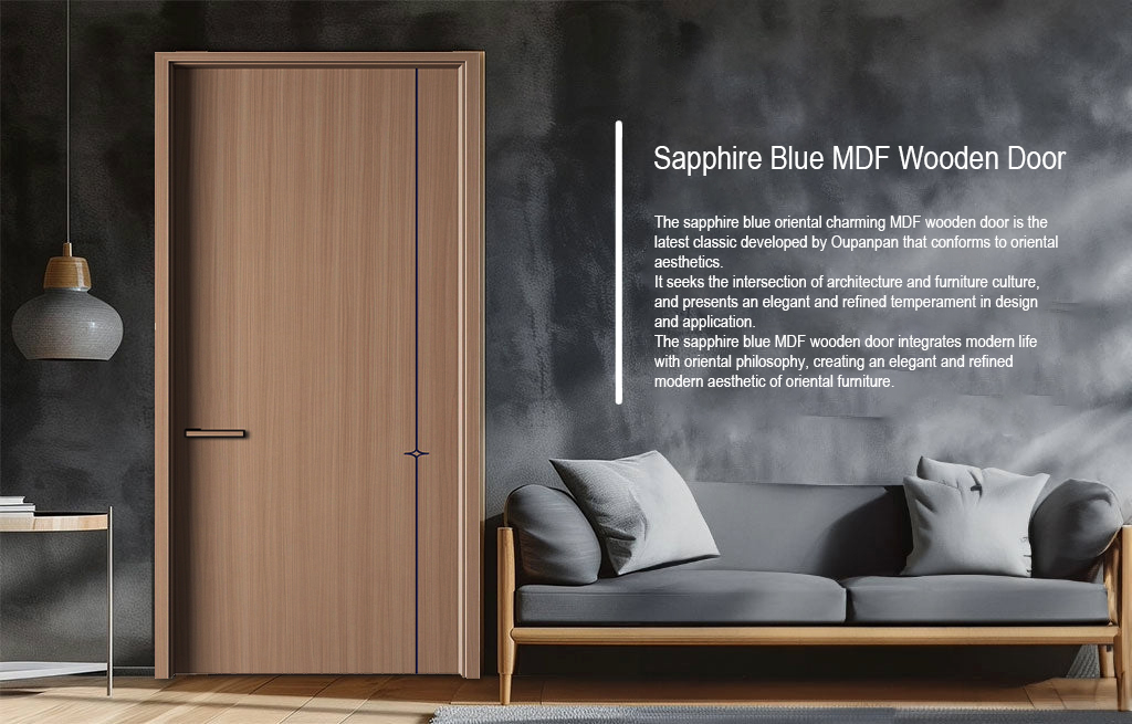 Sapphire blue oriental charming MDF wooden door